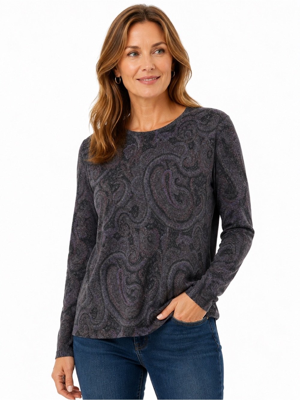 Lauren Ralph Lauren 85% Silk 15% Cashmere Sweater 3X Gray Purple Paisley Knit